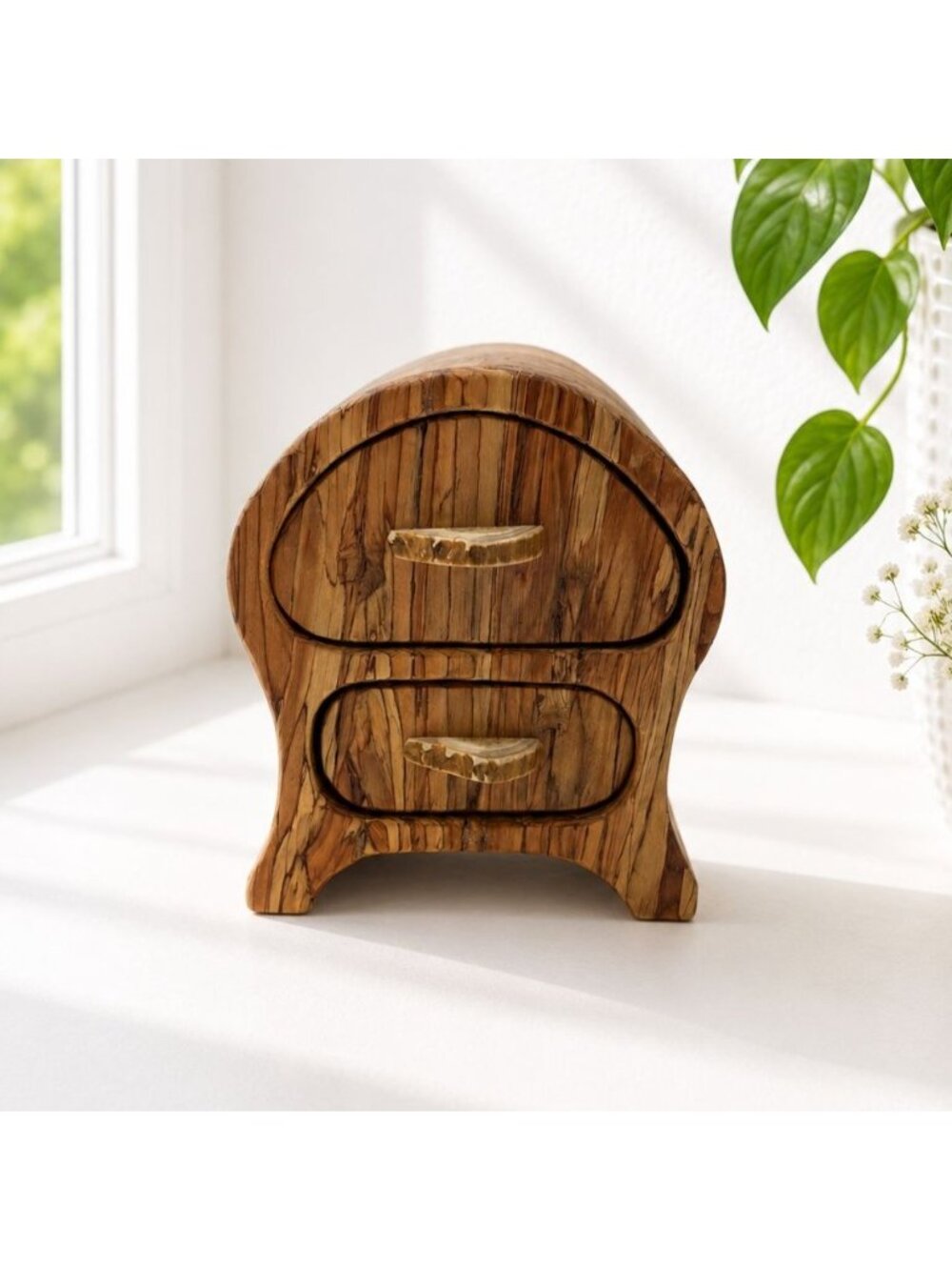 Unique Handcrafted Wooden Jewelry Box With 2 Drawers And Antler Pulls - Rustic D